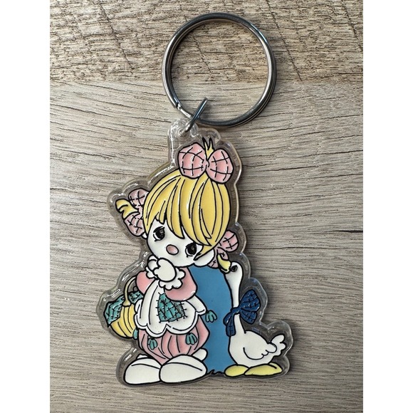 Vintage 1991 Precious Moments Key Chain Blonde Haired Girl with‎ Goose - Picture 1 of 3